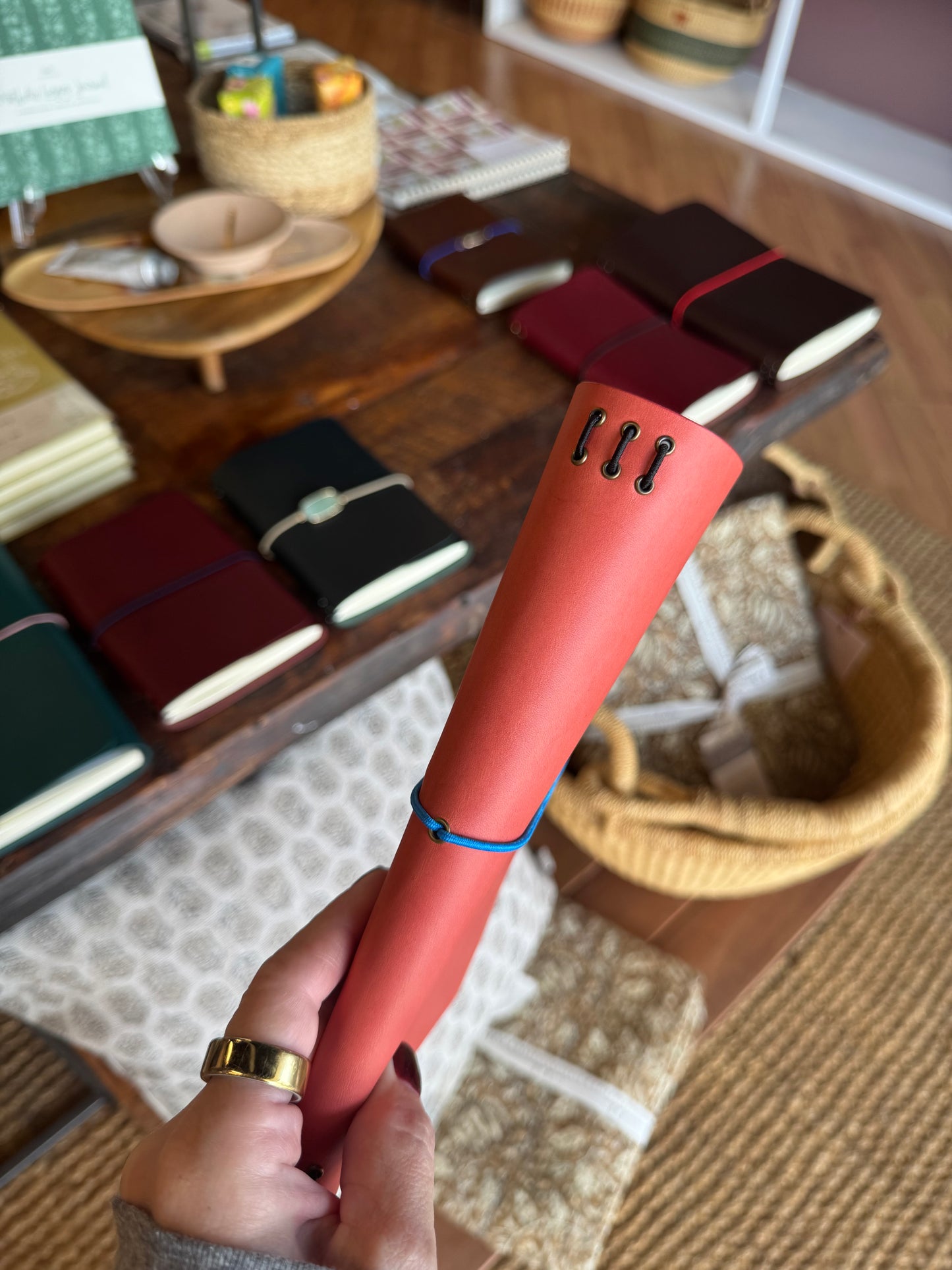 Salmon Pink Leather Trifold Folio A5