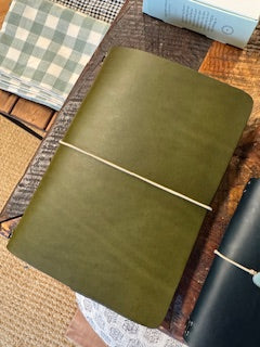Olive Green Leather Trifold Folio A5