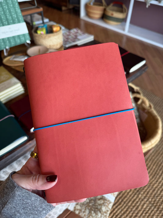 Salmon Pink Leather Trifold Folio A5